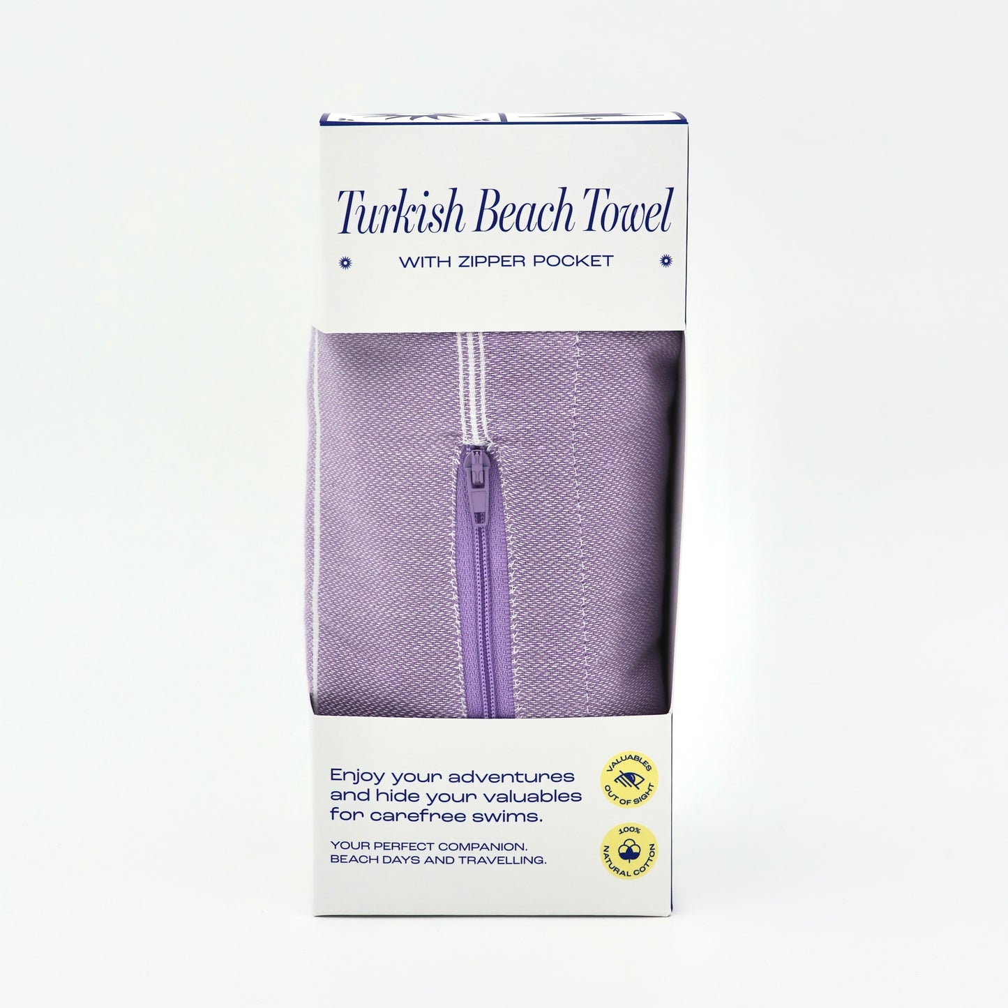Turkish Beach Towel with Zipper Pocket - Lilac