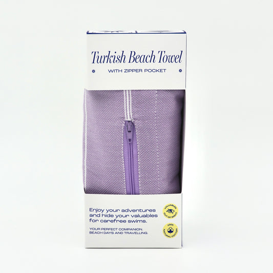 Turkish Beach Towel with Zipper Pocket - Lilac