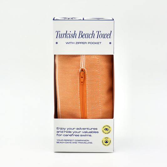 Turkish Beach Towel with Zipper Pocket - Apricot