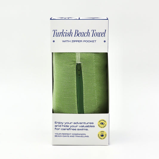 Turkish Beach Towel with Zipper Pocket - Olive