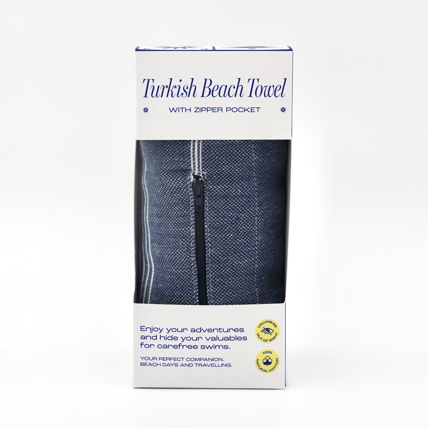 Turkish Beach Towel with Zipper Pocket - Navy