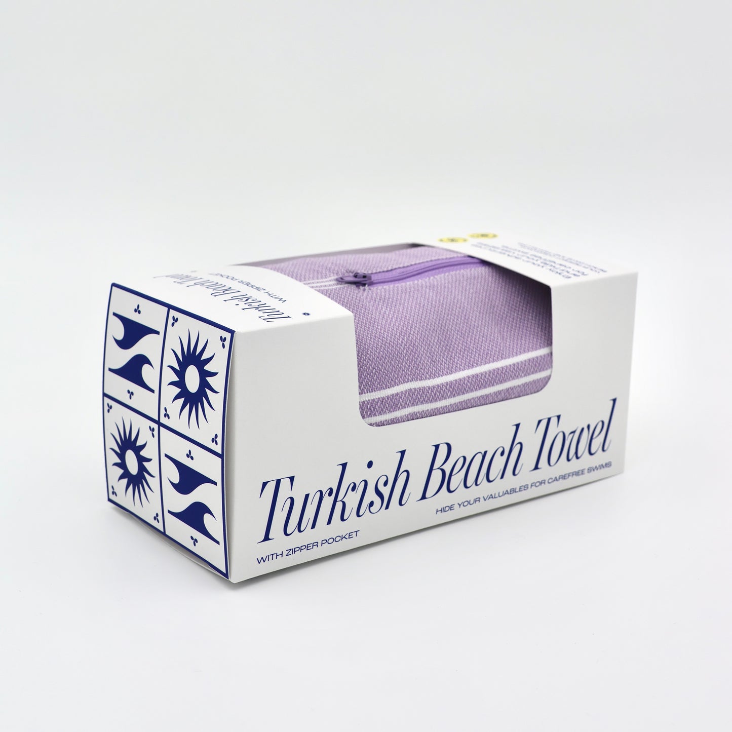Turkish Beach Towel with Zipper Pocket - Lilac