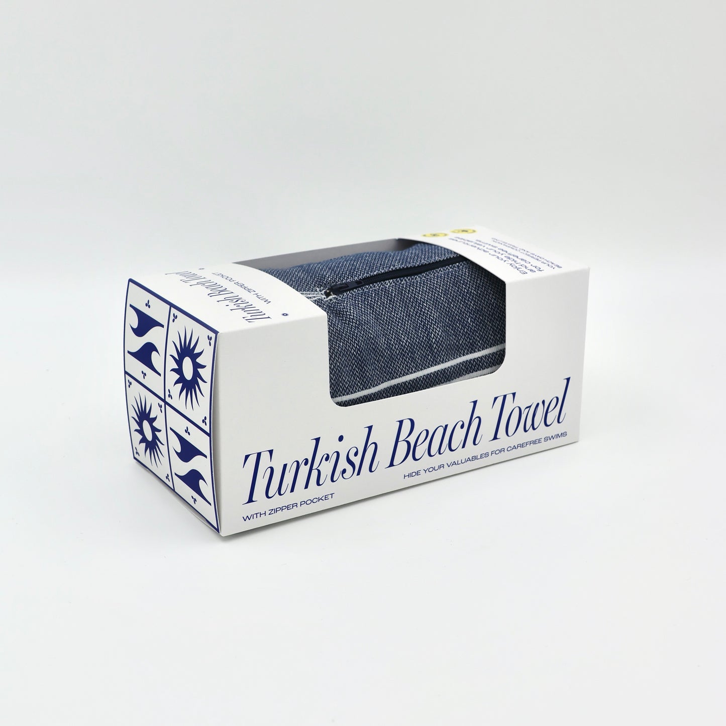 Turkish Beach Towel with Zipper Pocket - Navy