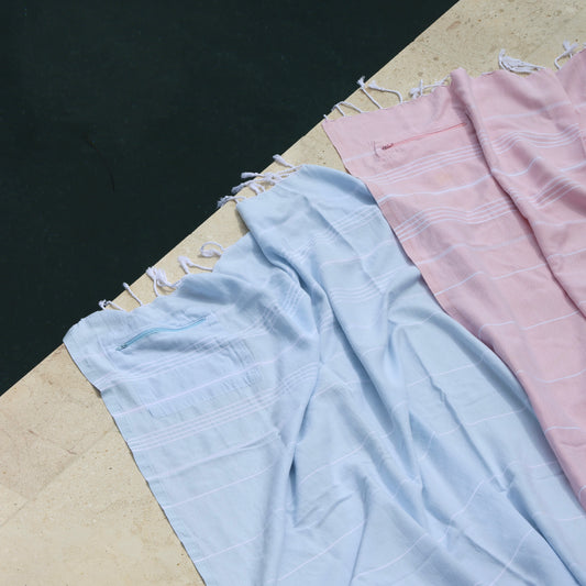 2 Pack Bundle - Turkish Beach Towel with Zipper Pocket