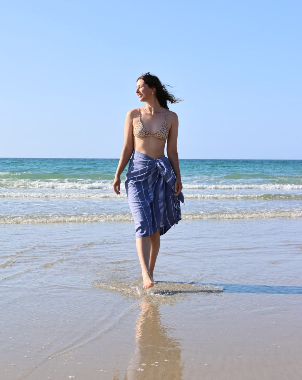 Turkish Beach Towel with Zipper Pocket - Navy