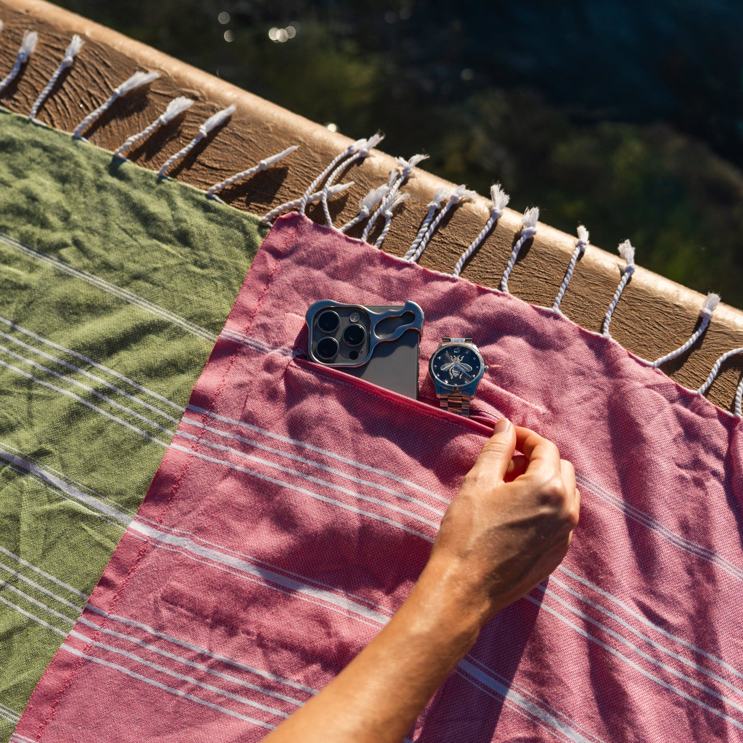 Turkish Beach Towel with Zipper Pocket - Blossom