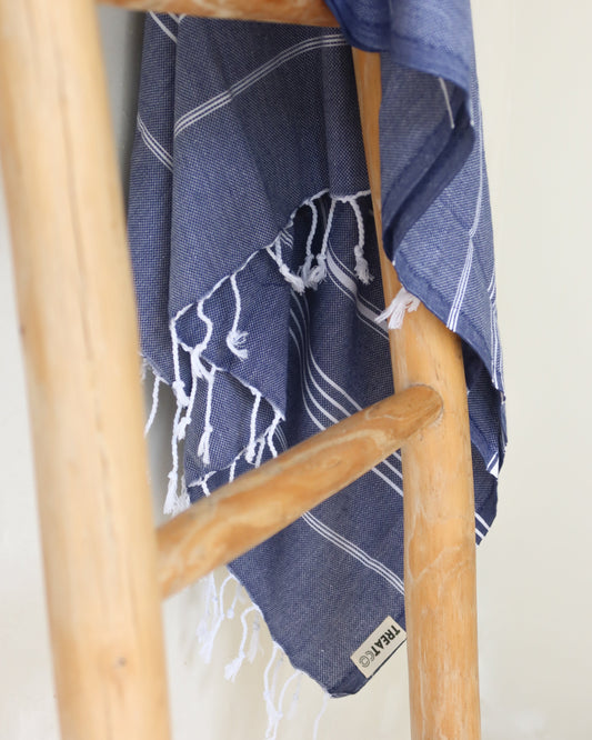 Turkish Beach Towel with Zipper Pocket - Navy