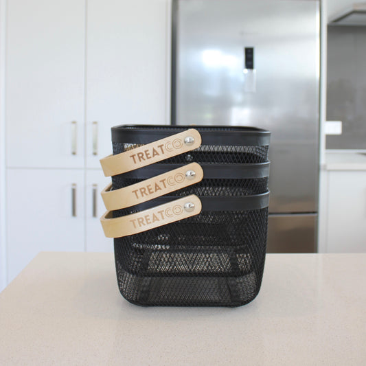 Set of 3 - Small Basket with Wooden Handle