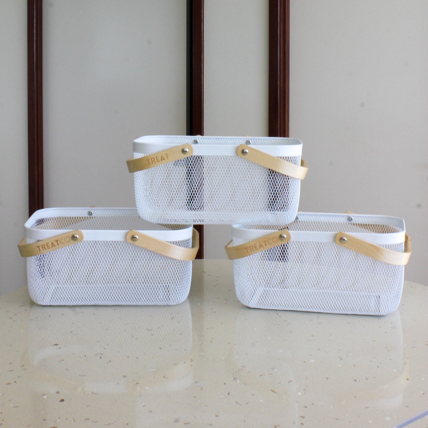 Set of 3 - Large Basket with Wooden Handle