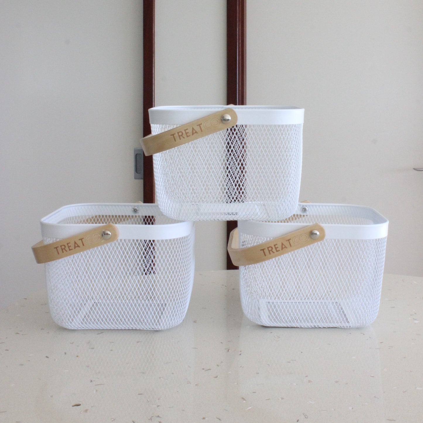Set of 3 - Small Basket with Wooden Handle