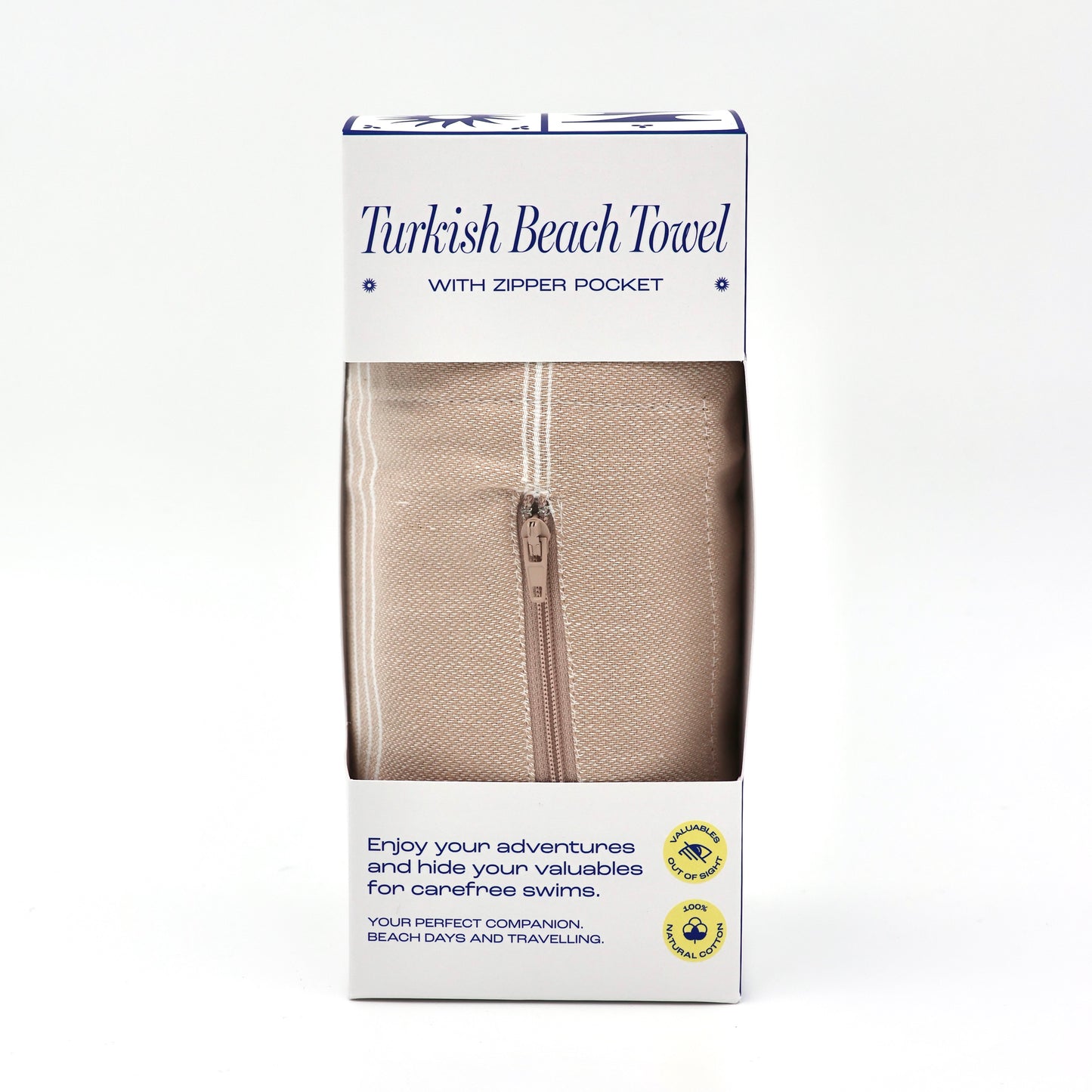 Turkish Beach Towel with Zipper Pocket - Beige