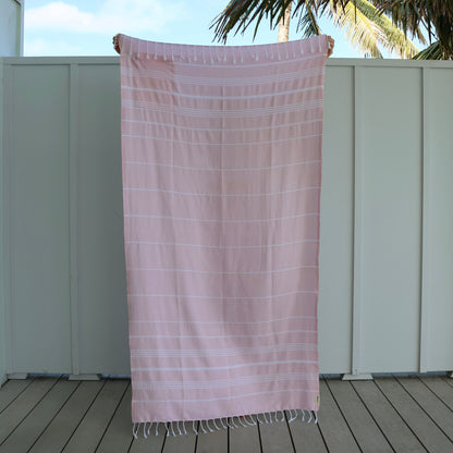 Turkish Beach Towel with Zipper Pocket - Baby Pink