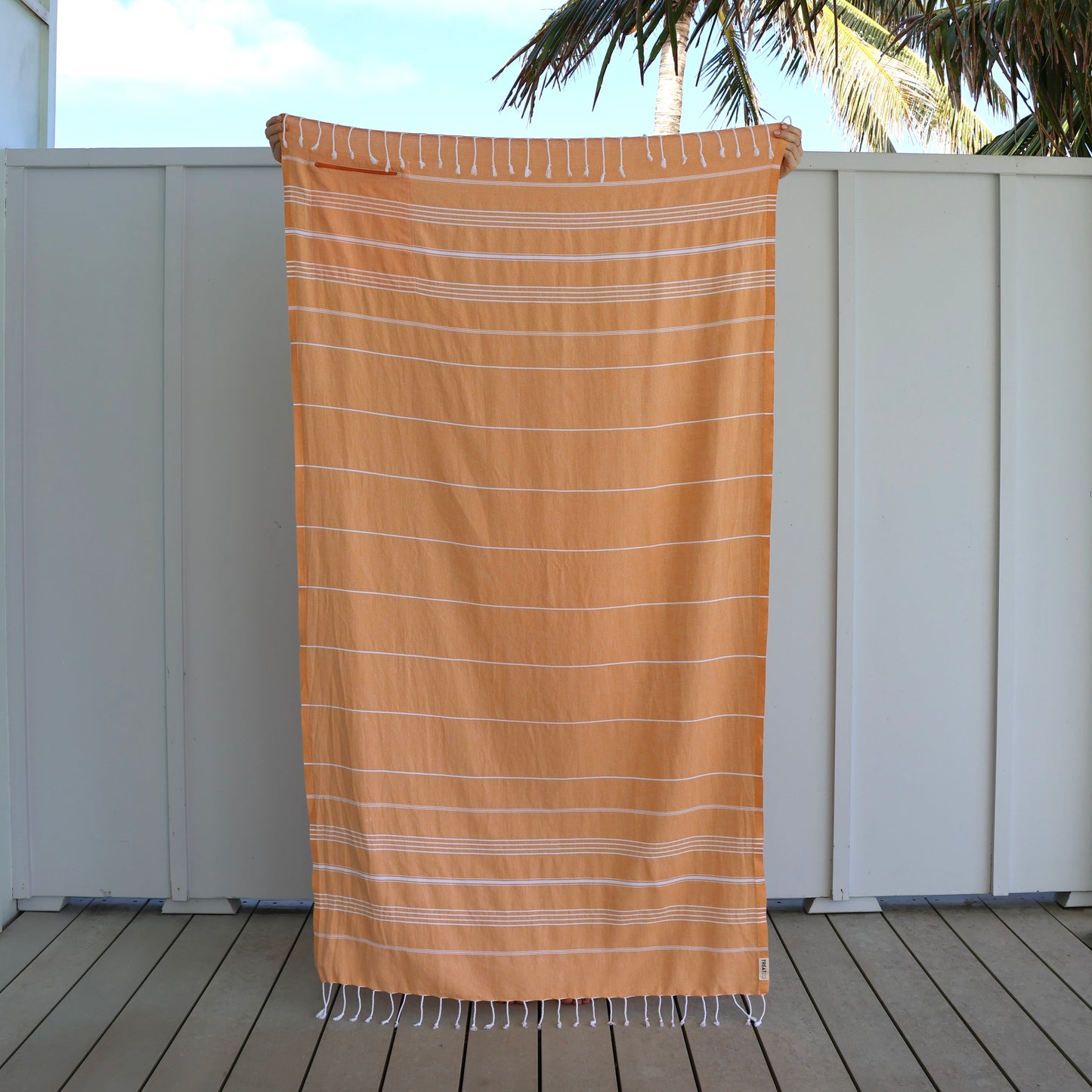 Turkish Beach Towel with Zipper Pocket - Apricot