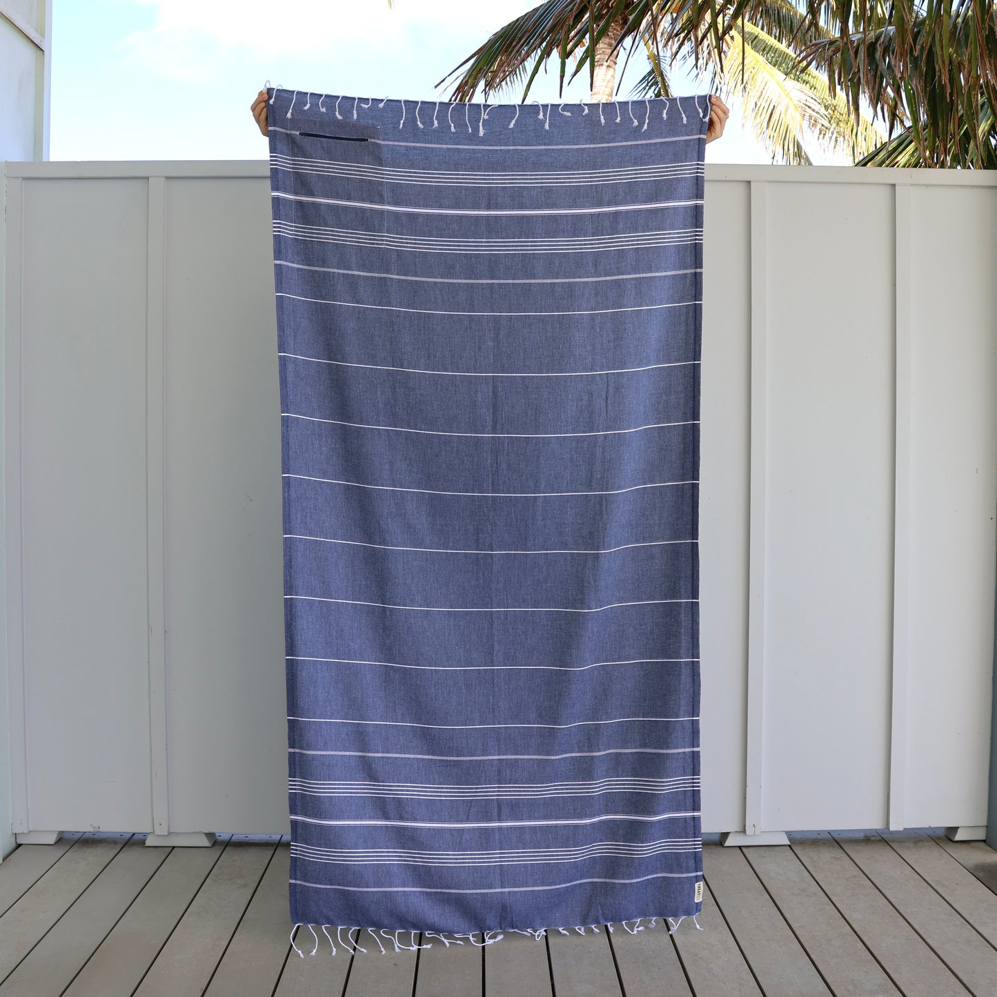Turkish Beach Towel with Zipper Pocket - Navy