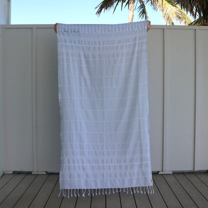 Turkish Beach Towel with Zipper Pocket - Baby Blue