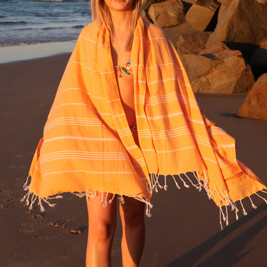 Turkish Beach Towel with Zipper Pocket - Apricot