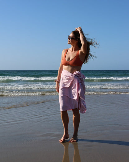 Turkish Beach Towel with Zipper Pocket - Baby Pink