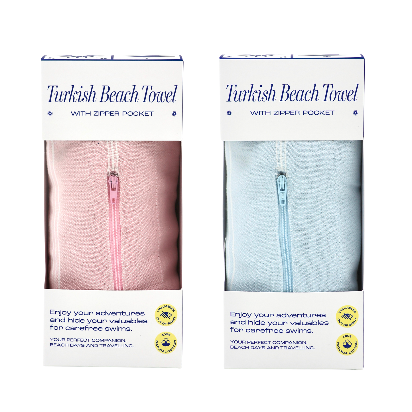 2 Pack Bundle - Turkish Beach Towel with Zipper Pocket