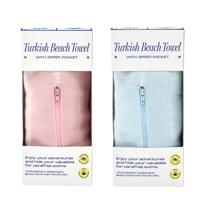 2 Pack Bundle - Turkish Beach Towel with Zipper Pocket