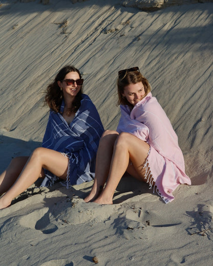 Turkish Beach Towel with Zipper Pocket - Baby Pink