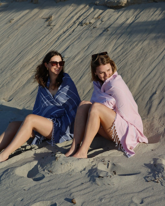 Turkish Beach Towel with Zipper Pocket - Baby Pink