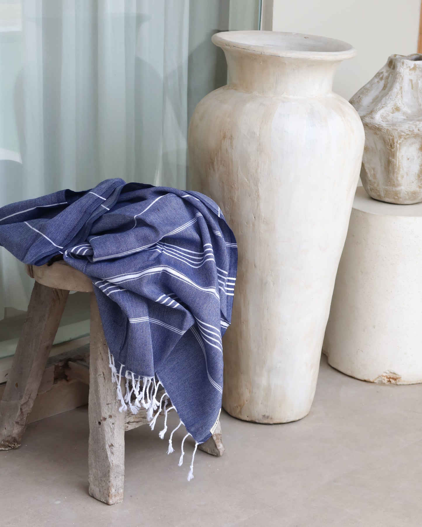 Turkish Beach Towel with Zipper Pocket - Navy