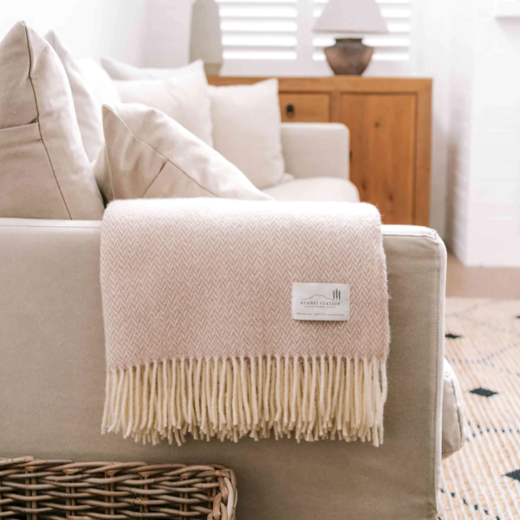 Beige 100% Pure Lambs Wool Throw