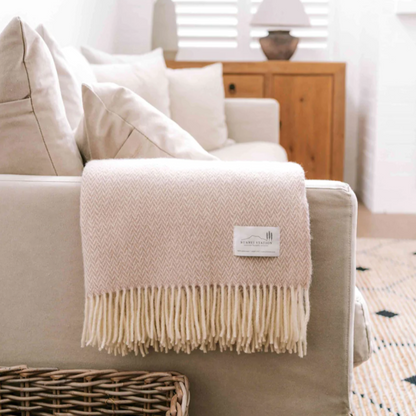 Beige 100% Pure Lambs Wool Throw